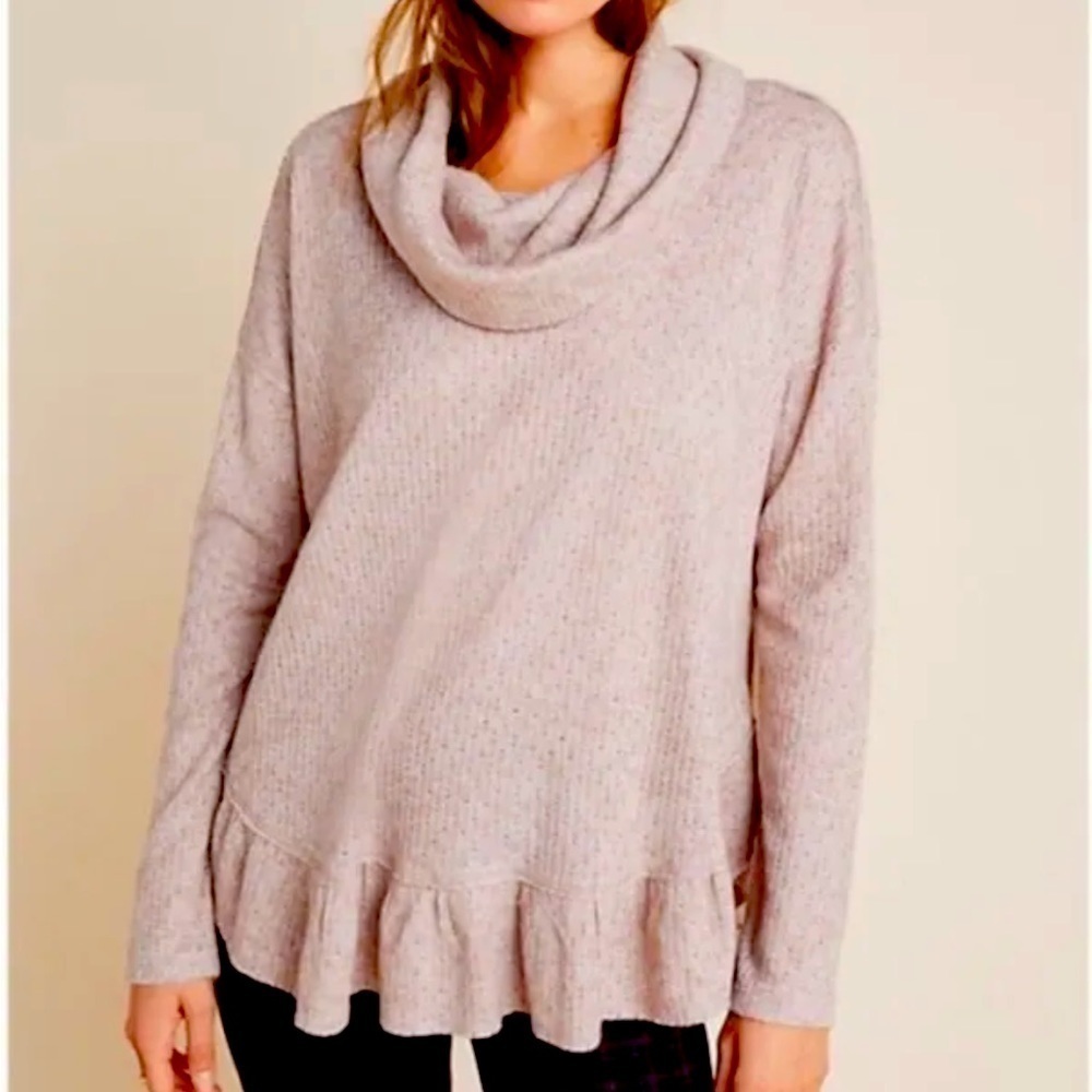 Maeve By Anthropologie Cowl Neck Blush Sweater Long Sleeve Ruffle Hem Size SP
